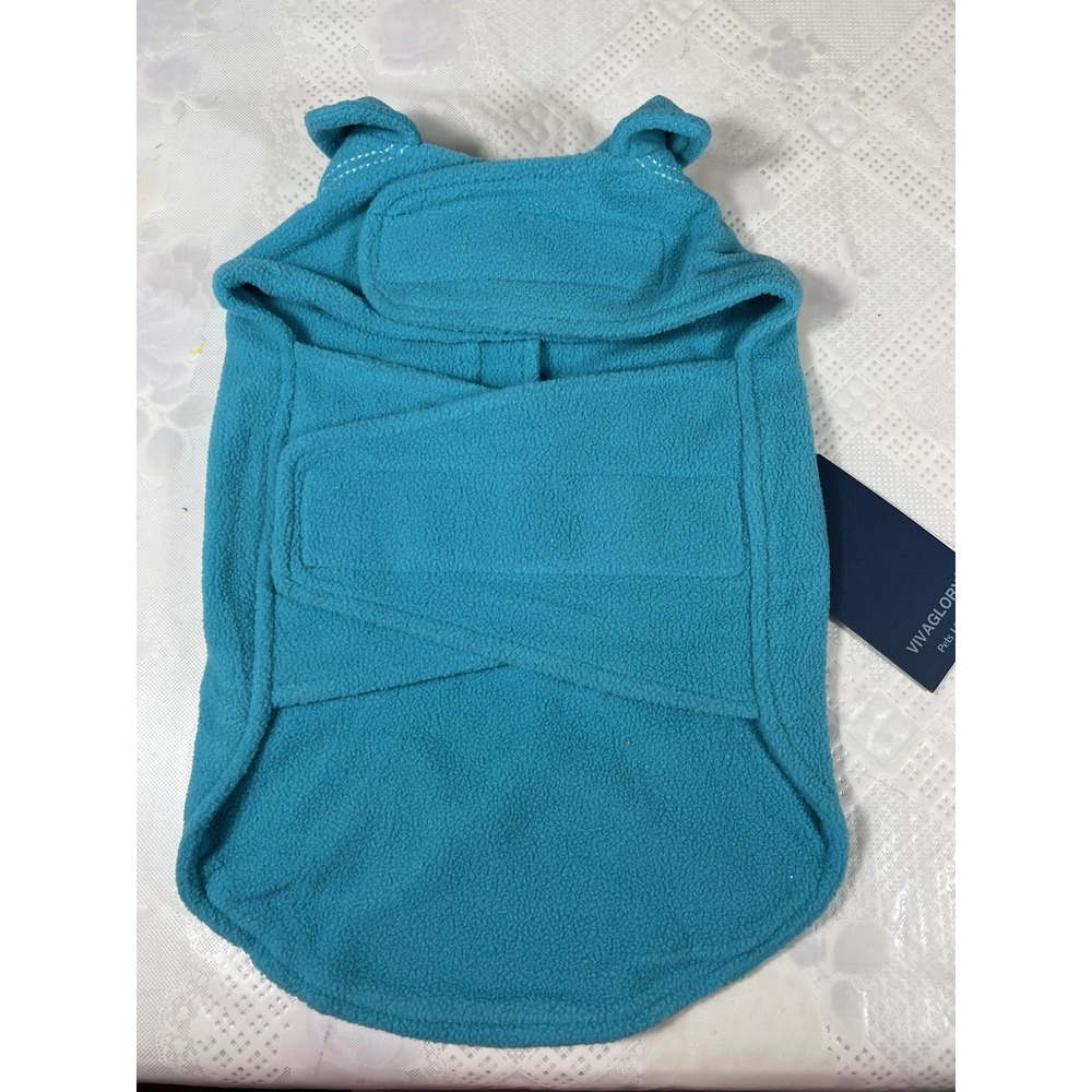 VIVAGLORY Dog Fleece Coat Warm Jacket Size Medium- Easy On/Off Comfort Blue